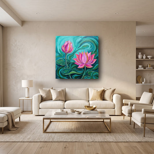 Serene Lotus Canvas Wall Art - Home View