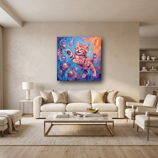 Playful Kitten Palette Knife Canvas Wall Art - Home View