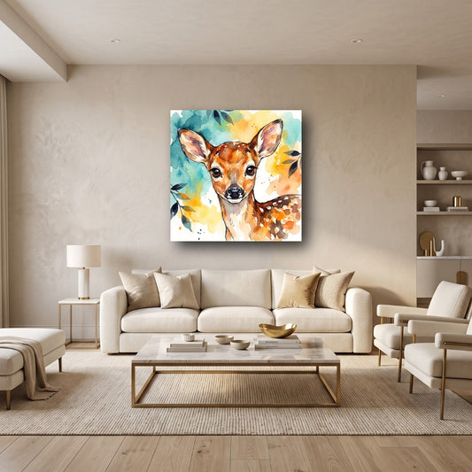 Charming Deer Watercolor Canvas Wall Art - Home View