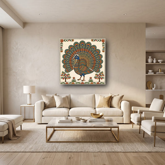 Vibrant Peacock Canvas Wall Art - Home View