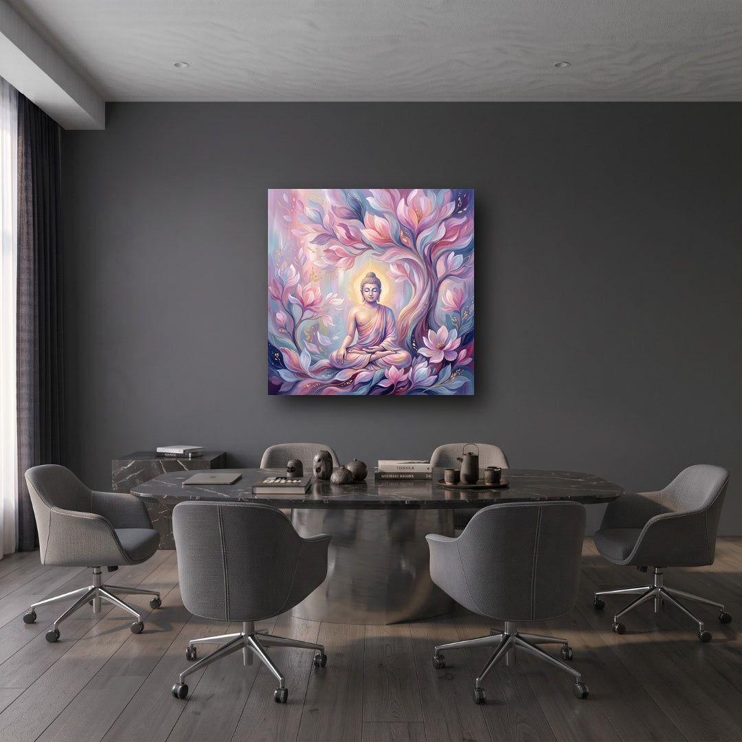Serene Buddha Lotus Bloom Canvas Wall Art - Office View
