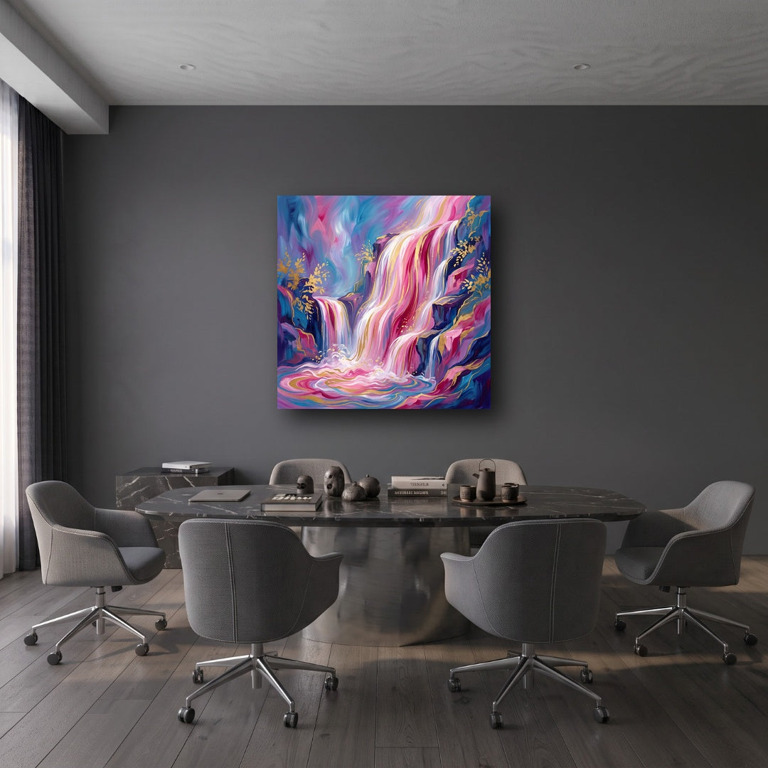 Vibrant Waterfall Canvas Wall Art - Office View