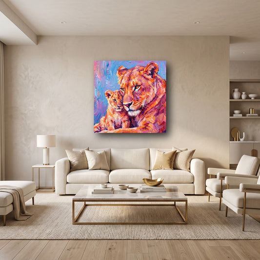 Lioness and Cub Canvas Wall Art - Home View