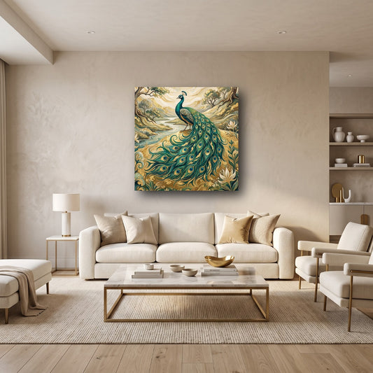 Golden Peacock Canvas Wall Art - Home View