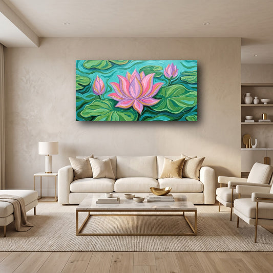 Pink Lotus Canvas Wall Art - Home View