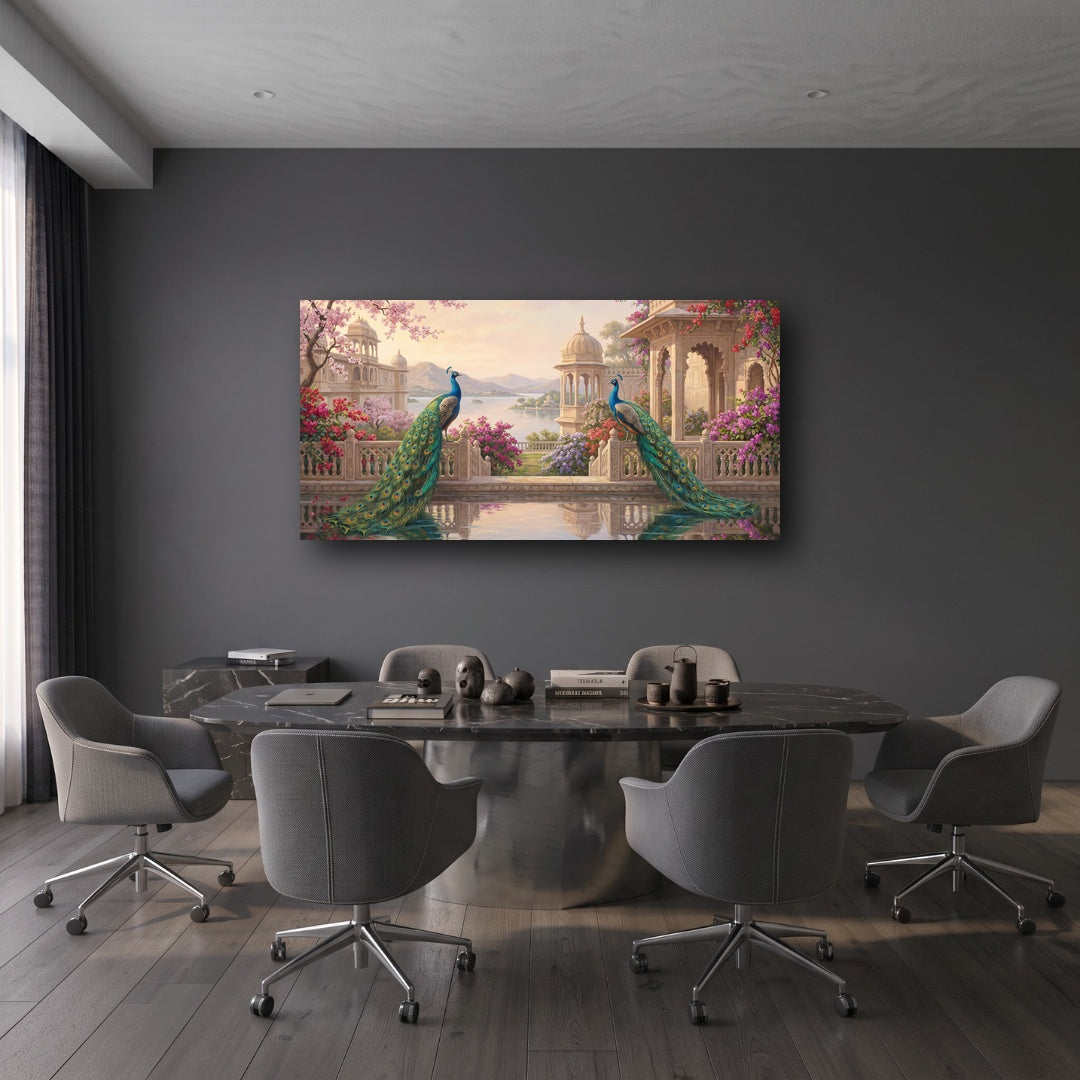 Palace Peacocks Canvas Wall Art - Office View