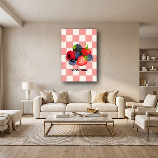 Berry Pretty Checkered Canvas Wall Art - Home View