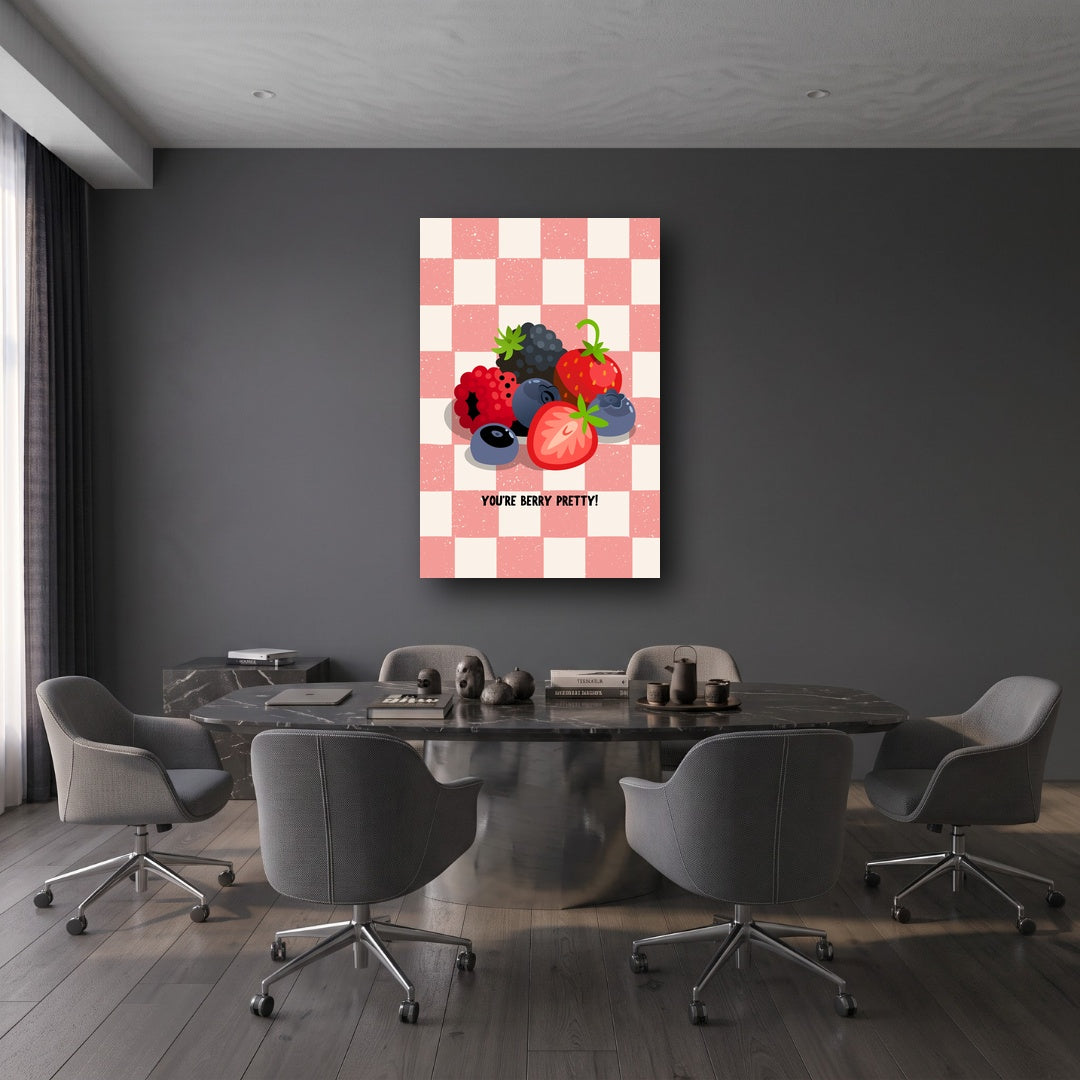 Berry Pretty Checkered Canvas Wall Art - Office View