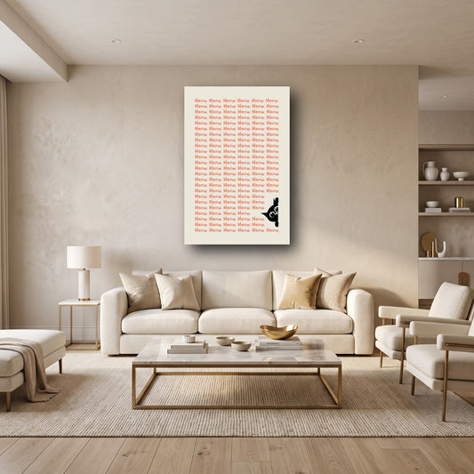 Charming Meow Typography Canvas Wall Art - Home View