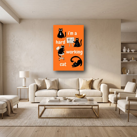 Hard Working Cat Canvas Wall Art - Home View