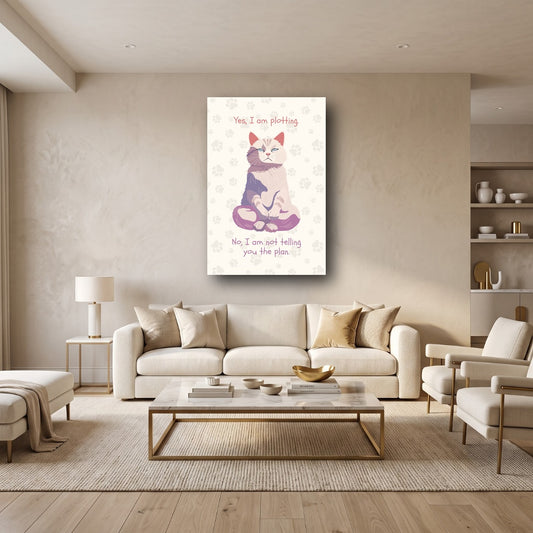 Charming Plotting Cat Canvas Wall Art - Home View