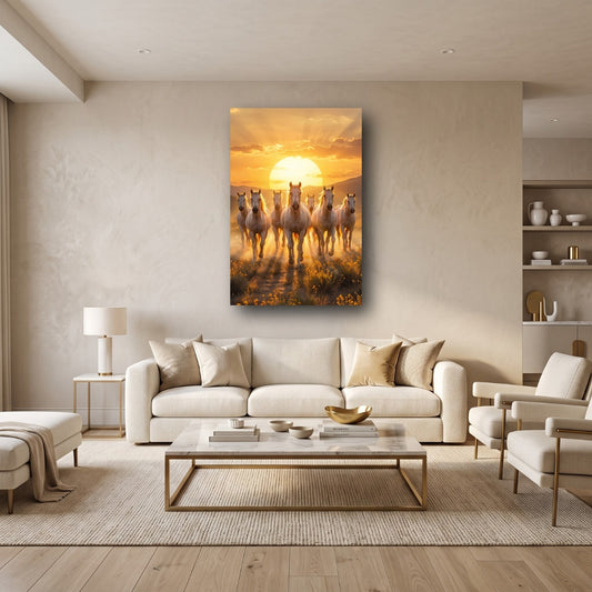Golden Galloping Horses Canvas Wall Art - Home View