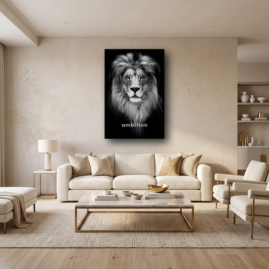 Lion Ambition Motivational Canvas Wall Art - Home View