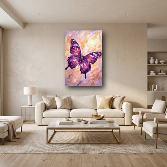 Purple Butterfly Canvas Wall Art - Home View