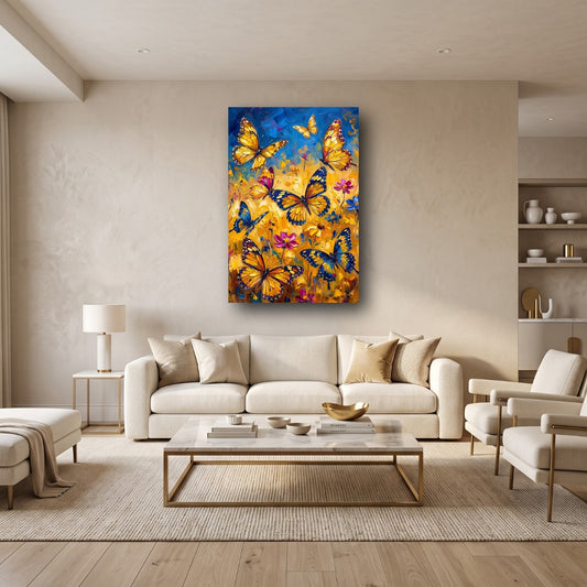 Golden Butterflies Canvas Wall Art - Home View