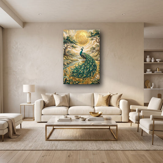 Golden Peacock Canvas Wall Art - Home View