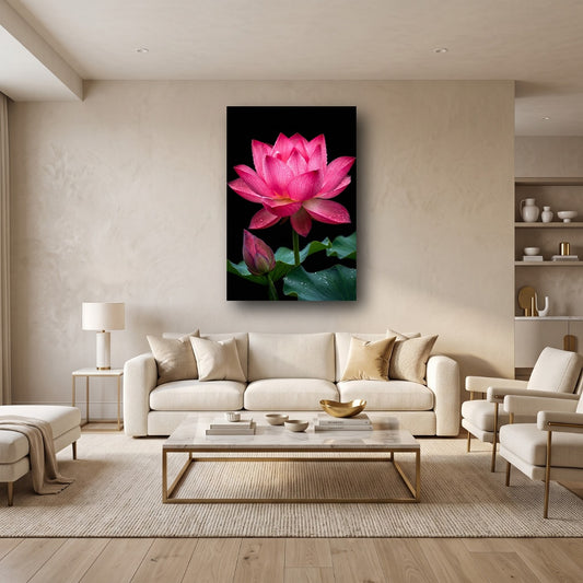 Pink Lotus Flower Canvas Wall Art - Home View