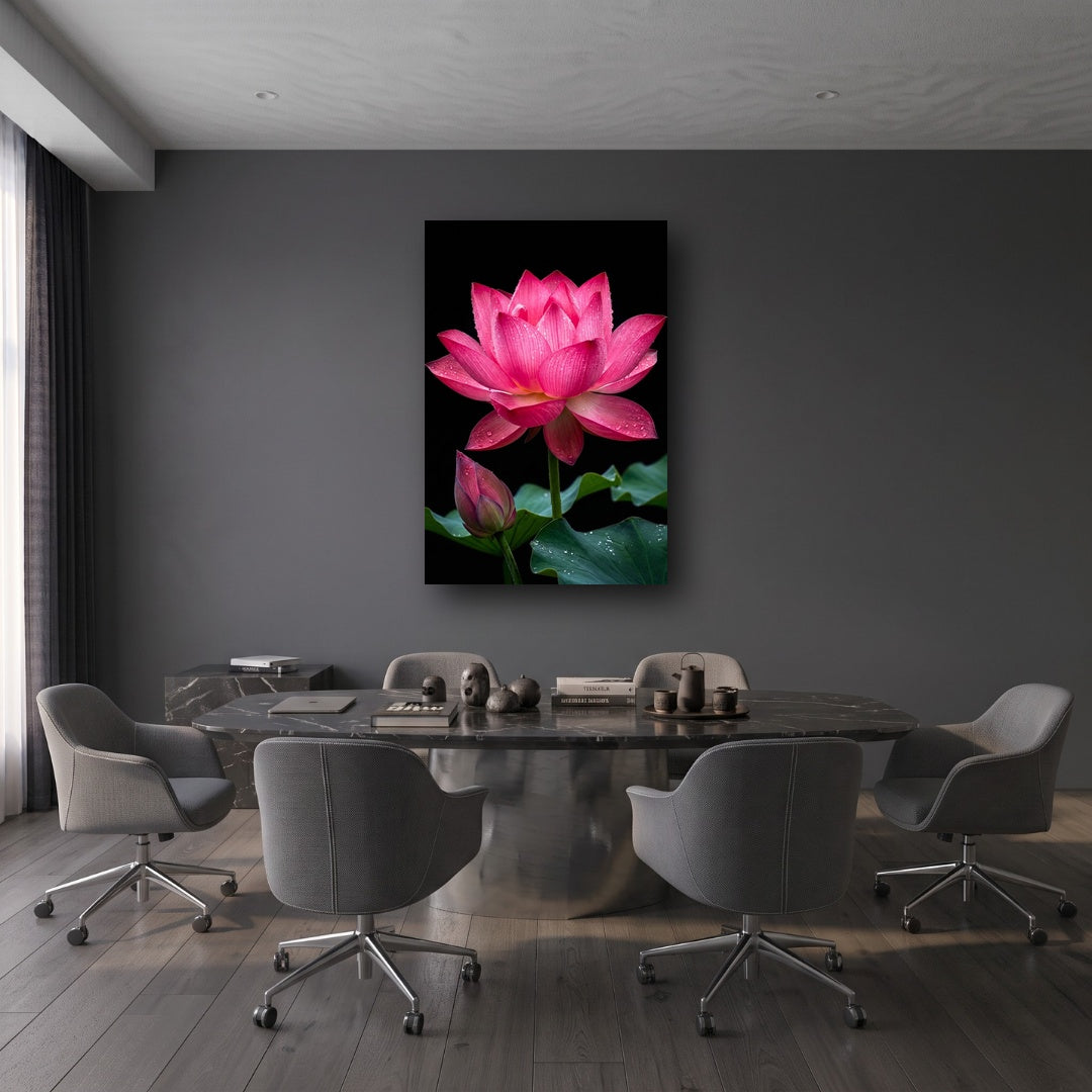 Pink Lotus Flower Canvas Wall Art - Office View