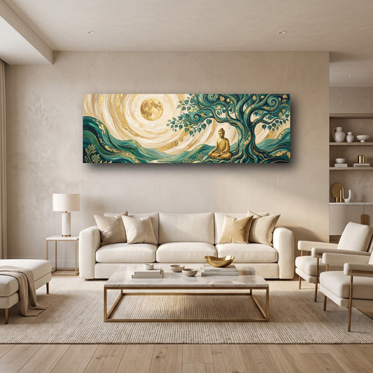Golden Serenity Buddha Canvas Wall Art - Home View