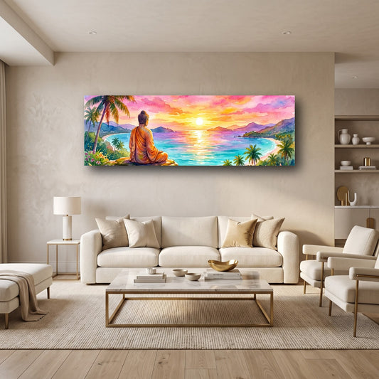 Buddha Sunset Canvas Wall Art - Home View