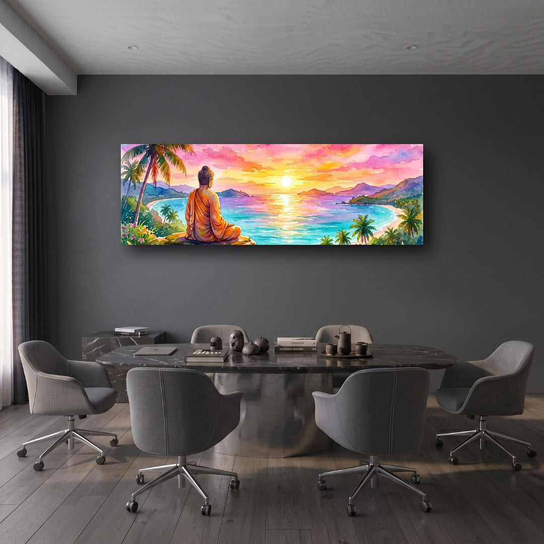 Buddha Sunset Canvas Wall Art - Office View