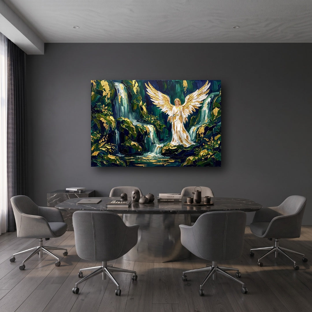 Golden Angel Waterfall Canvas Wall Art - Office View