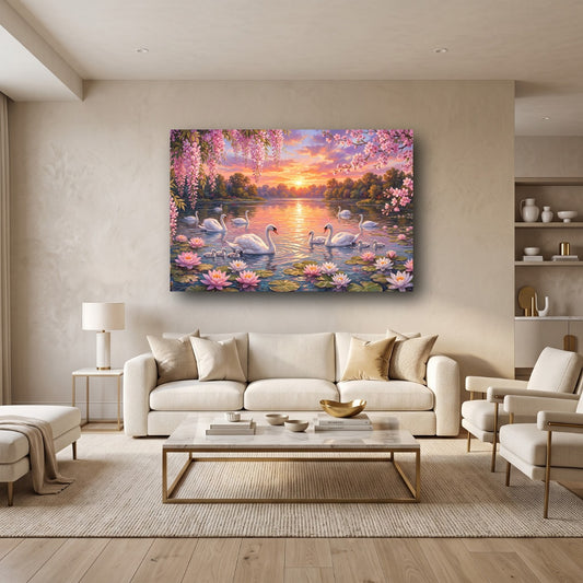 Swan Lake Sunset Canvas Wall Art - Home View