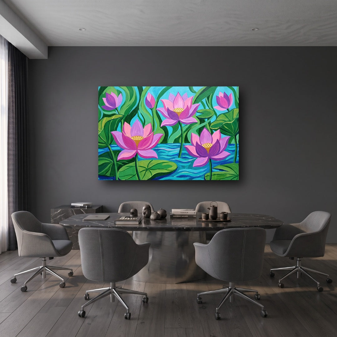 Blooming Lotus Canvas Wall Art - Office View
