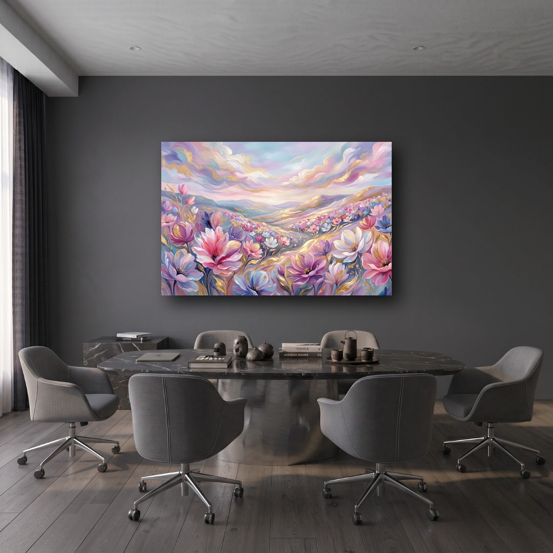 Dreamy Floral Horizon Canvas Wall Art - Office View