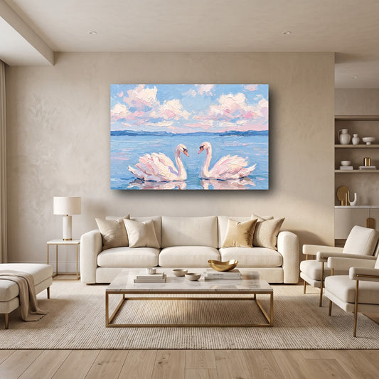 Swan Love Canvas Wall Art - Home View