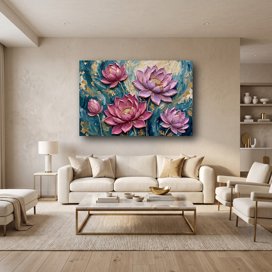 Golden Lotus Canvas Wall Art - Home View