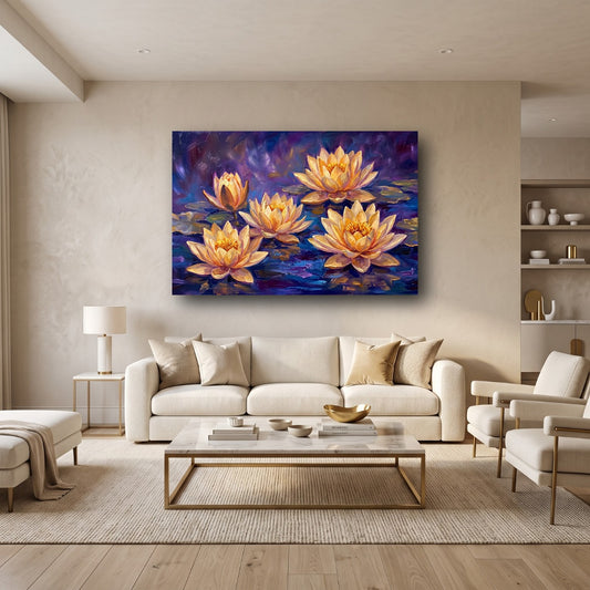 Golden Lotus Canvas Wall Art - Home View