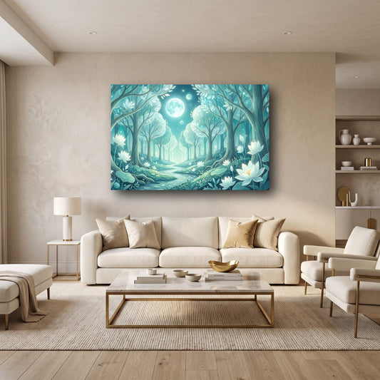 Moonlit Lotus Forest Canvas Wall Art - Home View