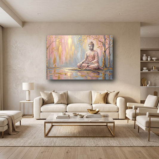 Golden Serenity Buddha Canvas Wall Art - Home View