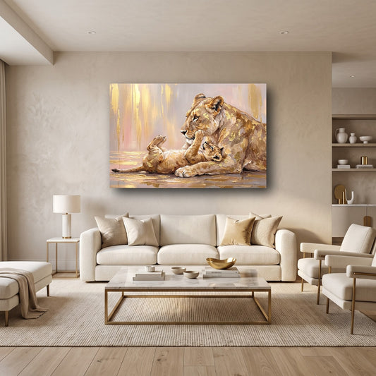 Golden Lion Family Canvas Wall Art - Home View