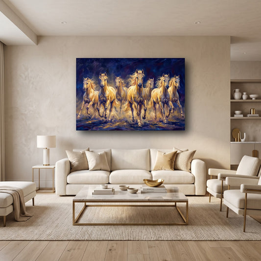 Galloping Seven Horses Canvas Wall Art - Home View
