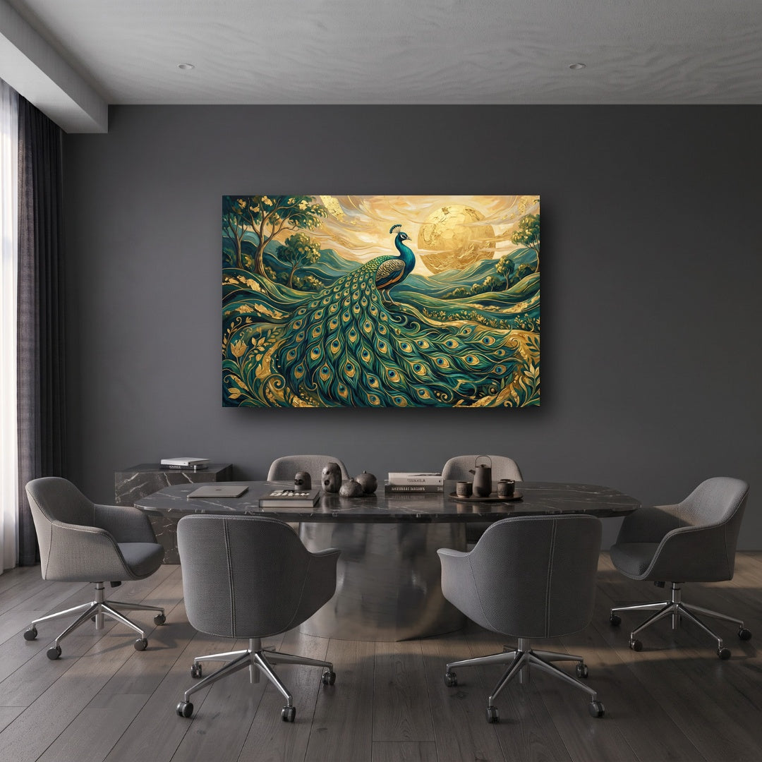 Golden Peacock Canvas Wall Art - Office View