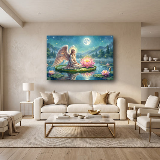 Celestial Angel Lotus Canvas Wall Art - Home View