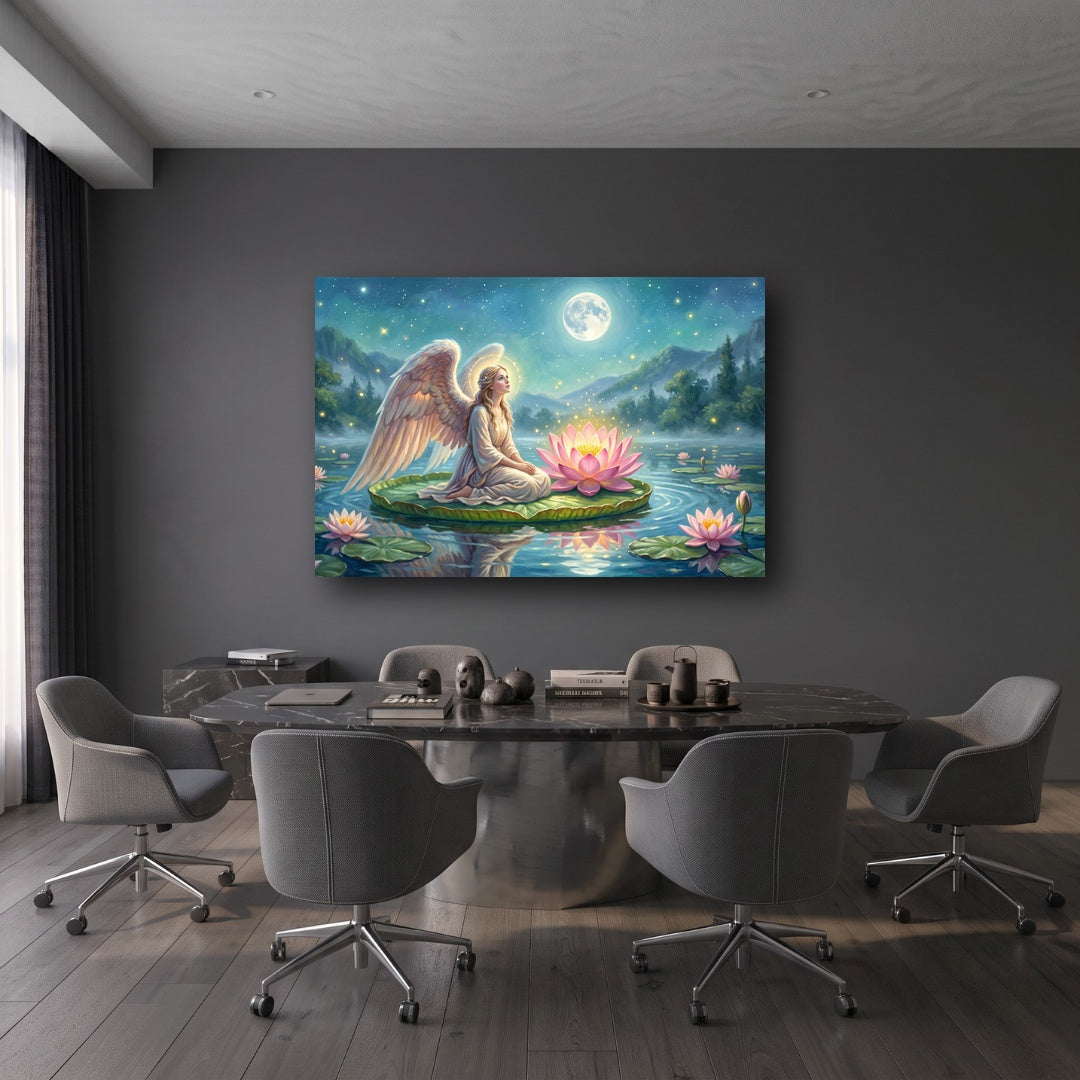 Celestial Angel Lotus Canvas Wall Art - Office View