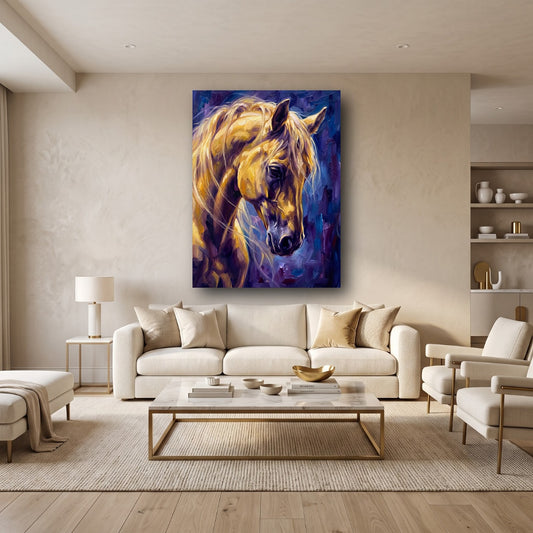 Golden Majesty Horse Canvas Wall Art - Home View