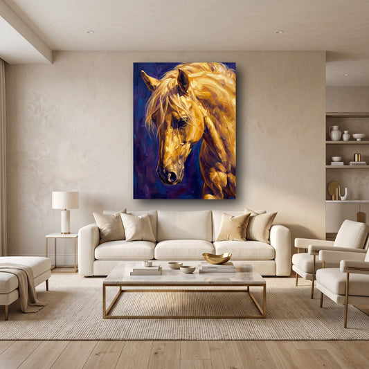 Golden Horse Canvas Wall Art - Home View