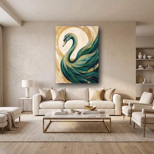 Golden Swan Canvas Wall Art - Home View