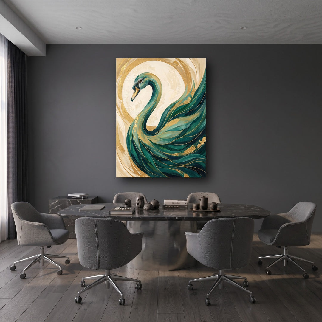 Golden Swan Canvas Wall Art - Office View