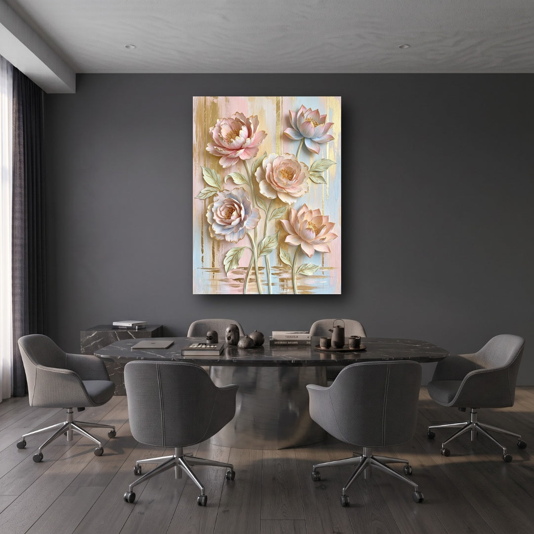 Blooming Serenity Floral Canvas Wall Art - Office View
