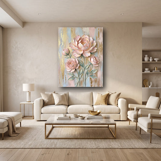 Blushing Floral Harmony Canvas Wall Art - Home View