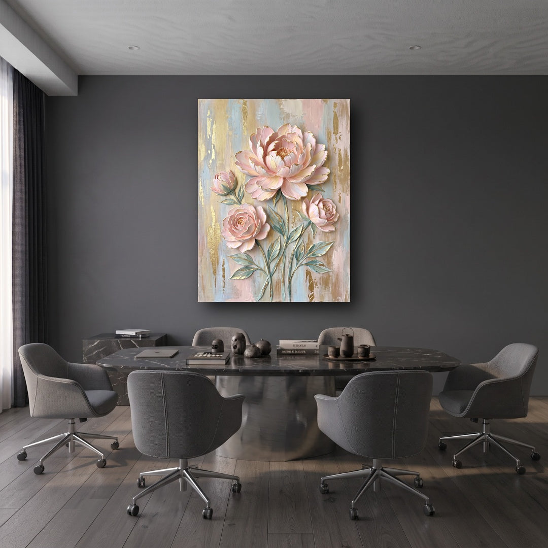 Blushing Floral Harmony Canvas Wall Art - Office View