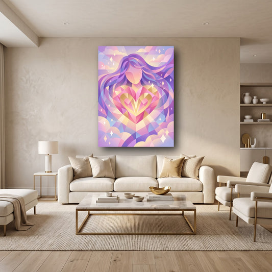 Radiant Cosmic Heart Canvas Wall Art - Home View