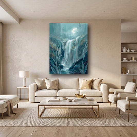 Moonlit Waterfall Canvas Wall Art - Home View