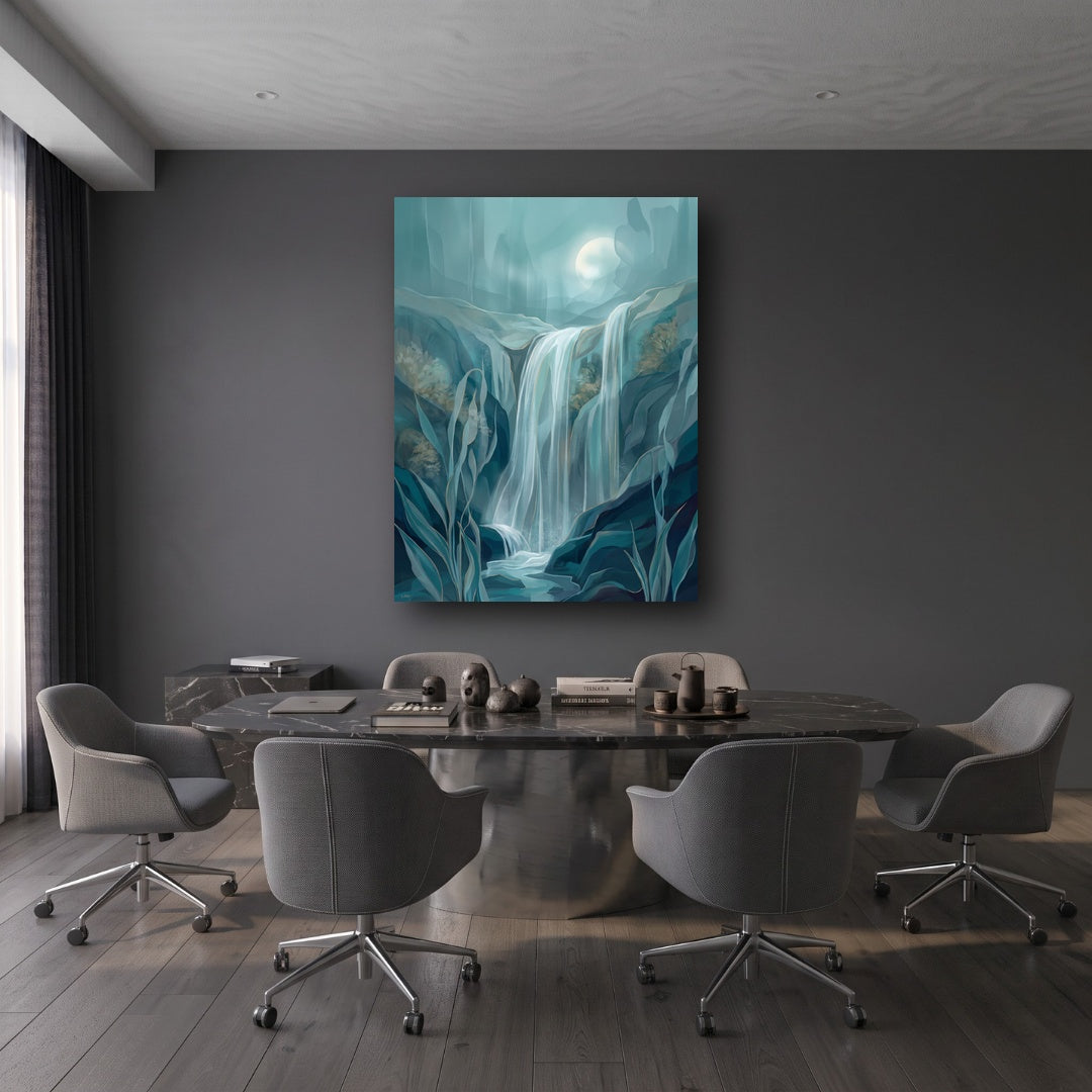 Moonlit Waterfall Canvas Wall Art - Office View