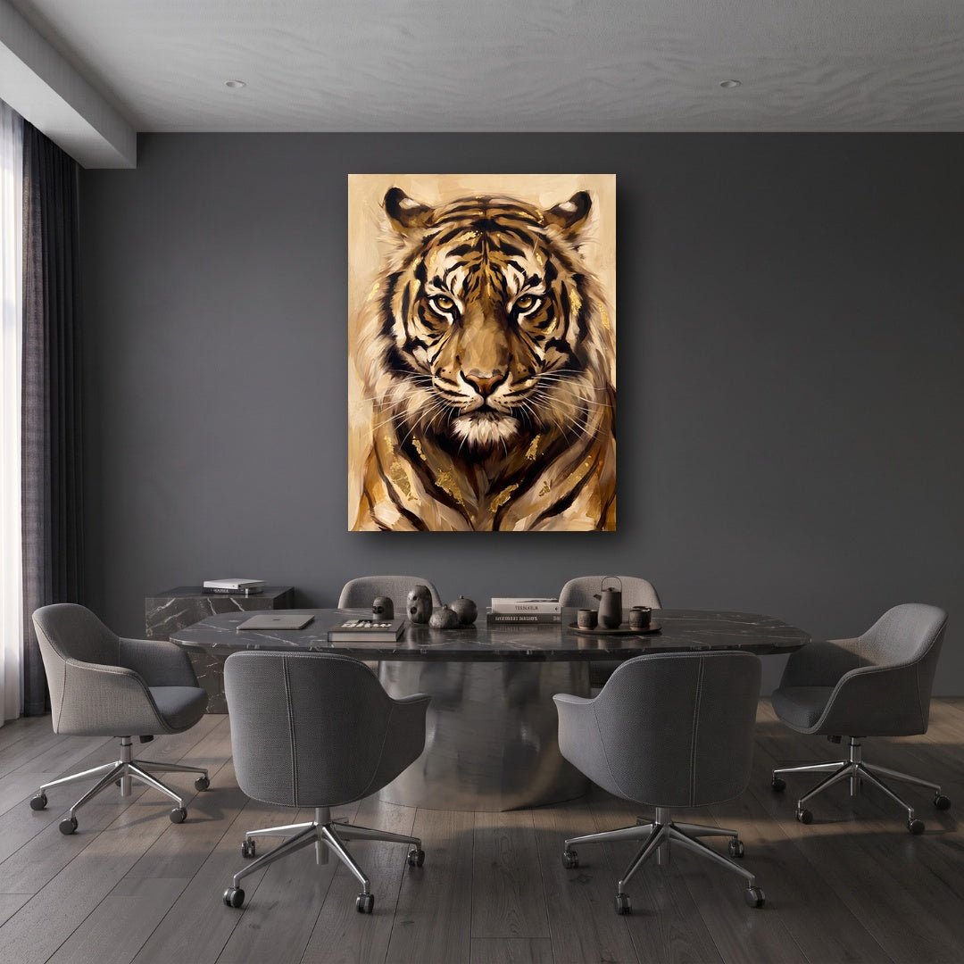 Golden Tiger Canvas Wall Art - Office View